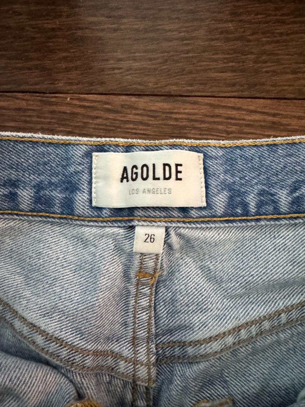 Agolde Distressed Light Blue Denim Button-Front Shorts - Picture 2 of 3